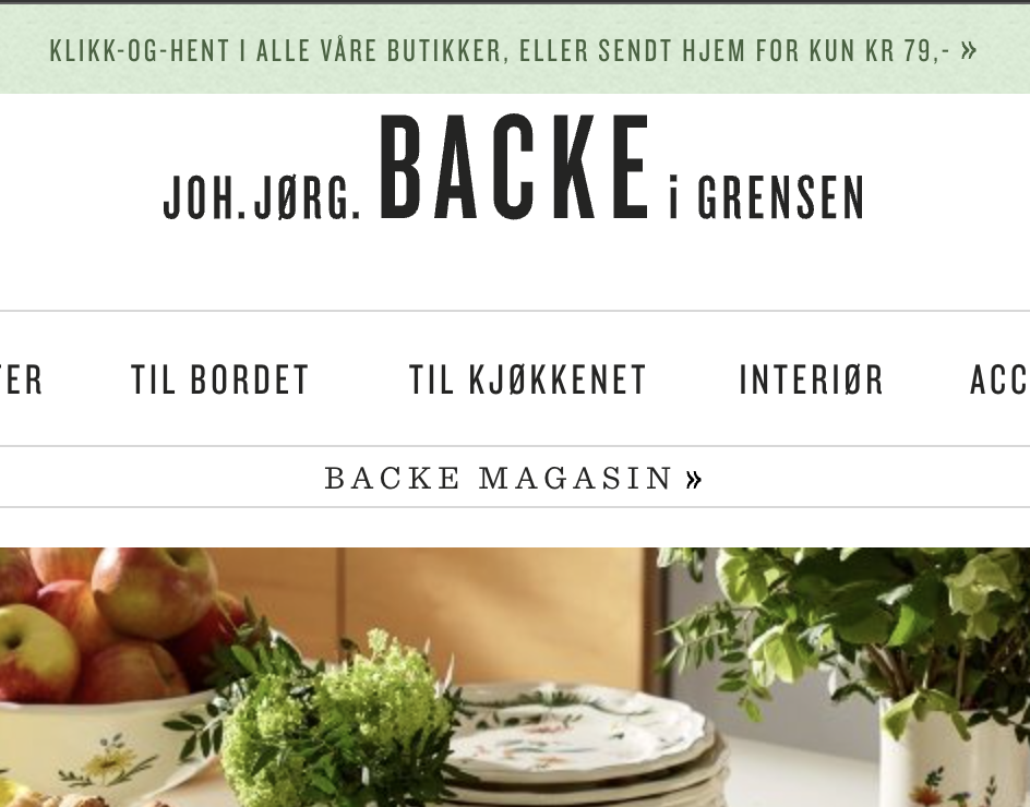 Backe i Grensen's website front page detail.